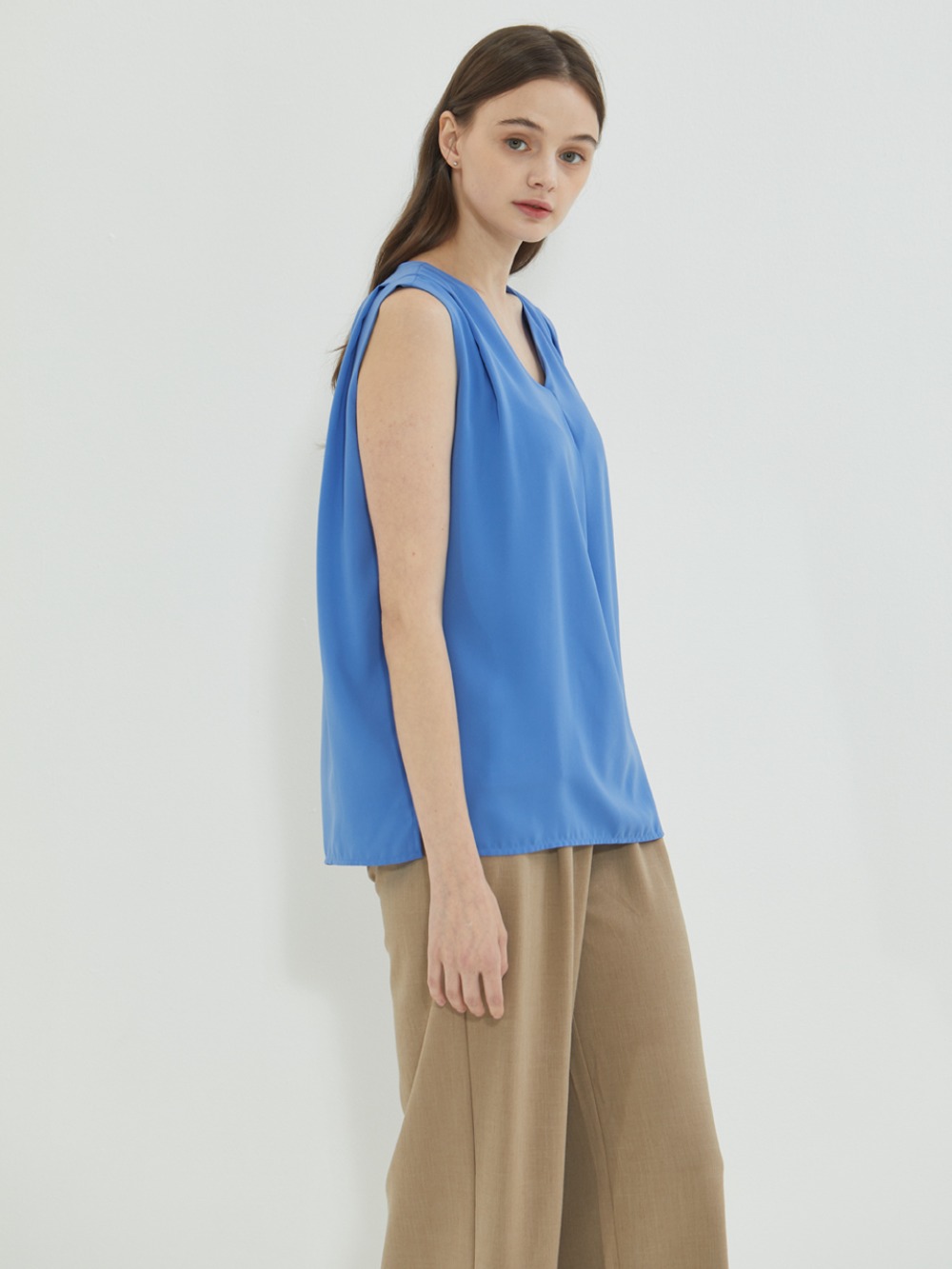 Pintuck Double Layer Blouse Blue